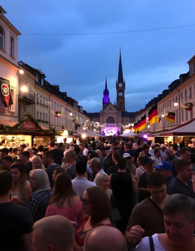pikaso texttoimage Crowded street photos of excited people at German